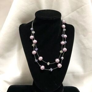 KISSAKA Lavender colored Beaded Necklace (2 strand)
